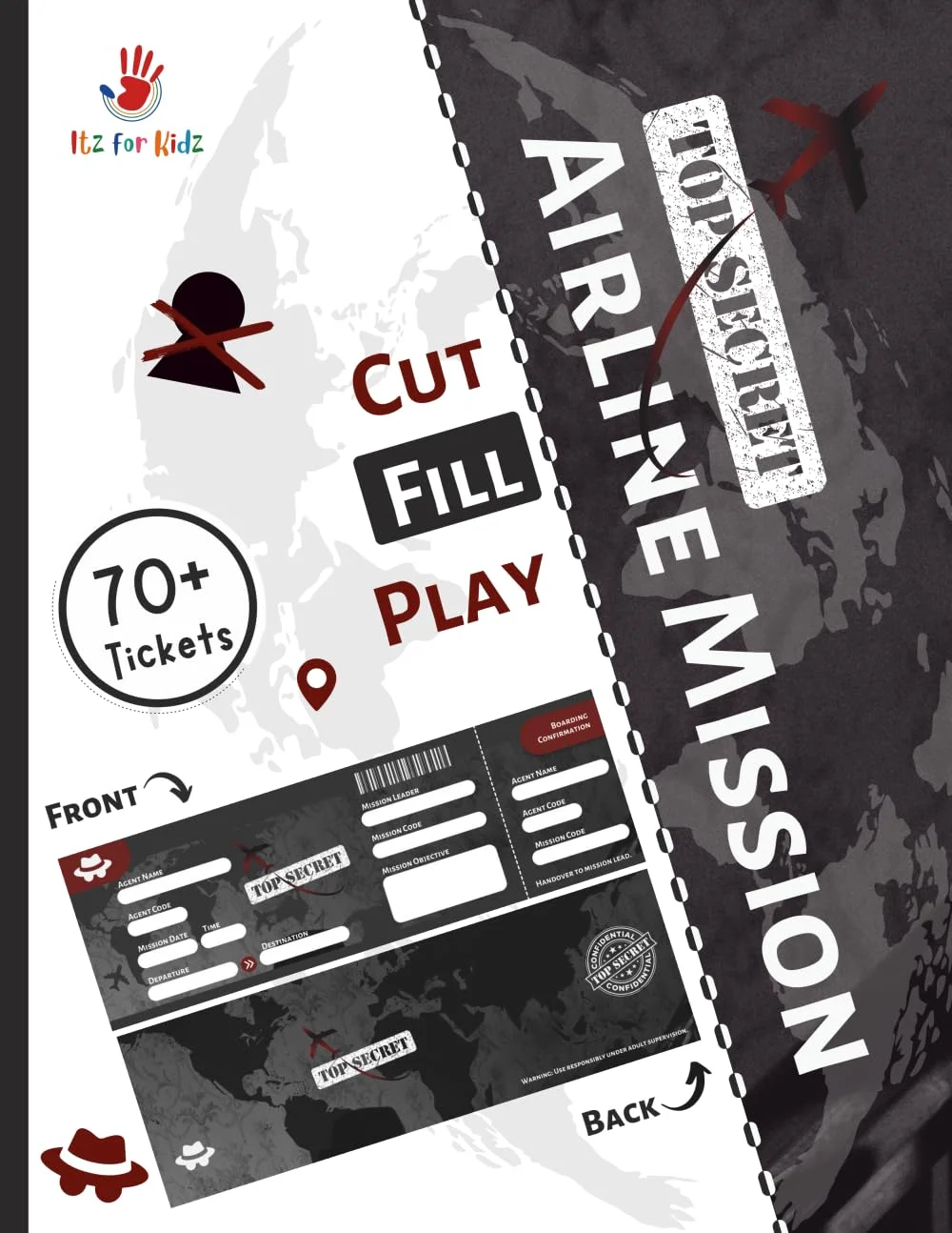 Cut-Fill-Play Top Secret Pretend Play Airline Mission Tickets